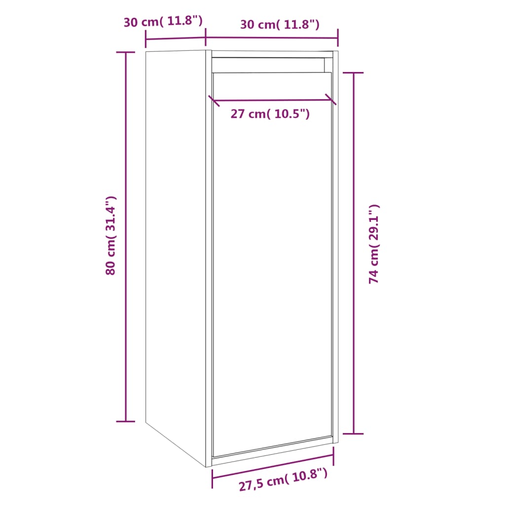 Wandschrank Schwarz 30x30x80 cm Massivholz Kiefer