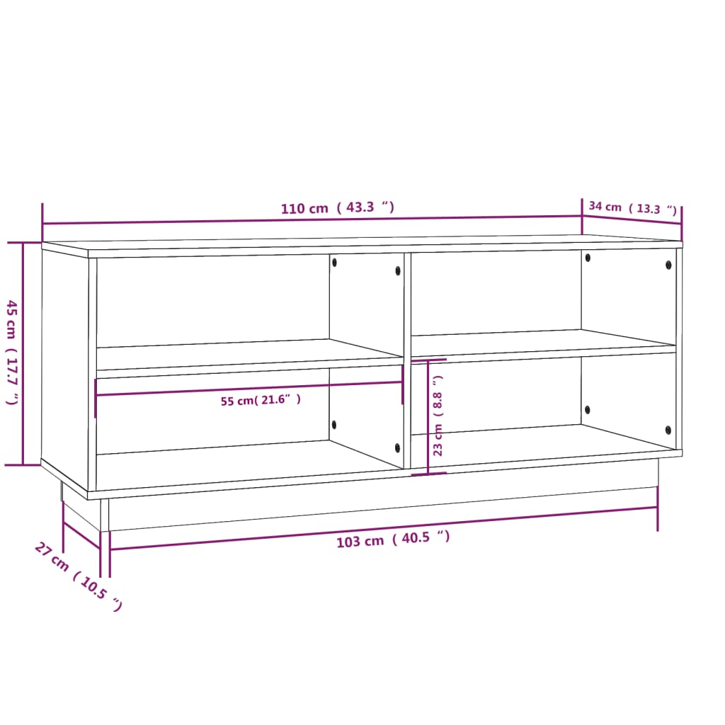 Schuhregal Weiß 110x34x45 cm Massivholz Kiefer