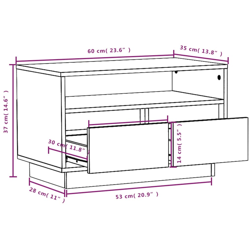 TV-Schrank Grau 60x35x37 cm Massivholz Kiefer