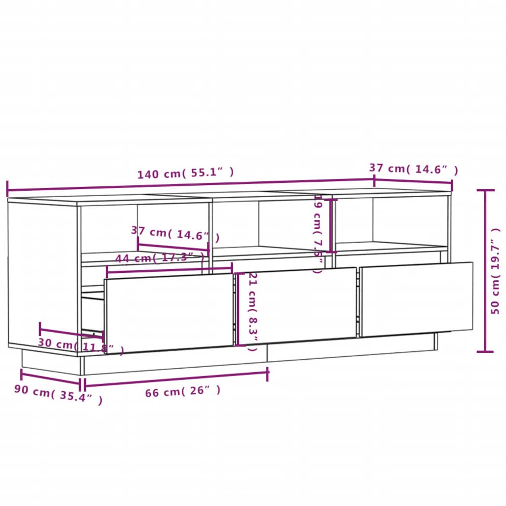 TV-Schrank 140x37x50 cm Massivholz Kiefer