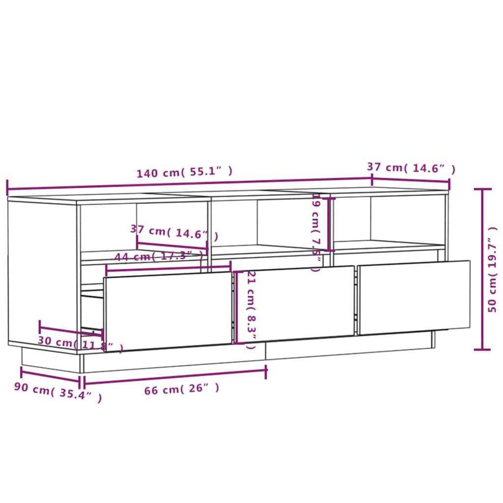 TV-Schrank Honigbraun 140x37x50 cm Massivholz Kiefer