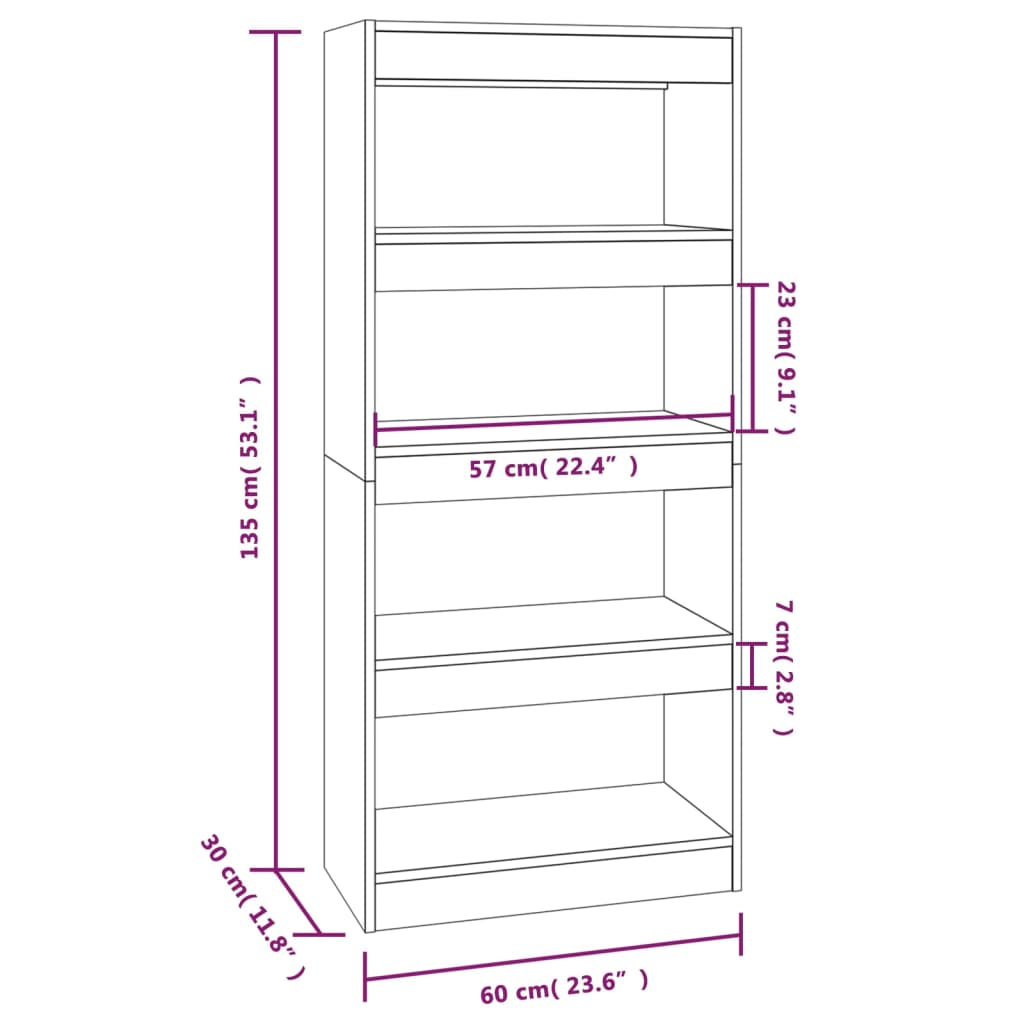 Bücherregal/Raumteiler Sonoma-Eiche 60x30x135 cm Holzwerkstoff