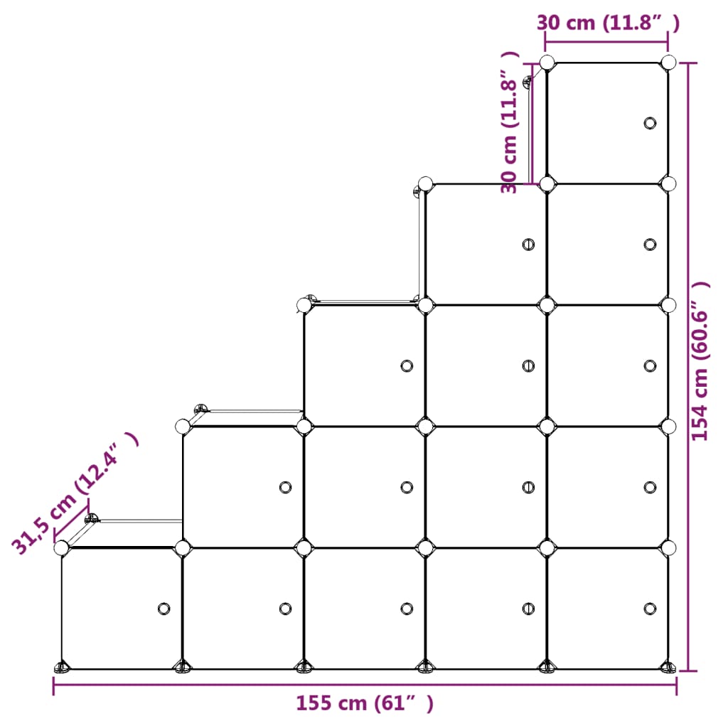 Kinderschrank Modular mit 15 Würfeln Weiß PP