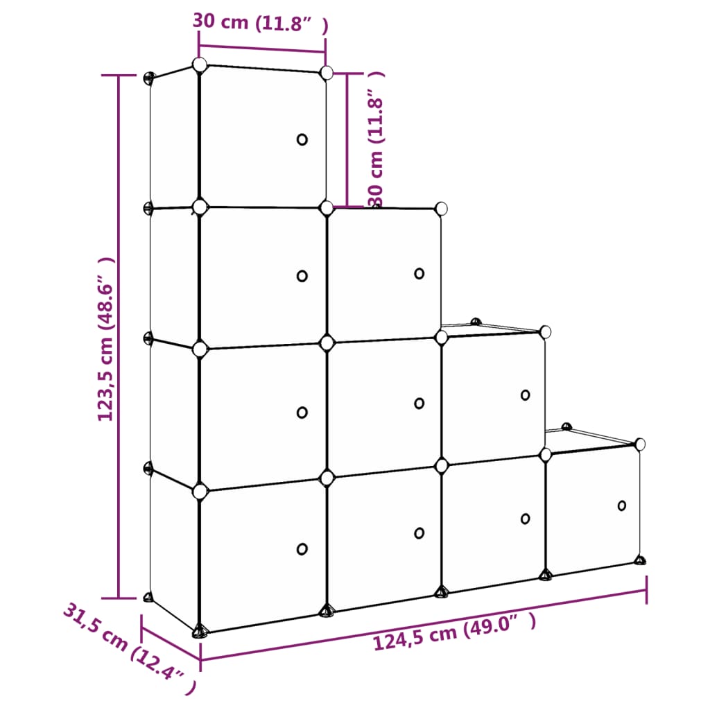 Kinderschrank Modular mit 10 Würfeln Weiß PP