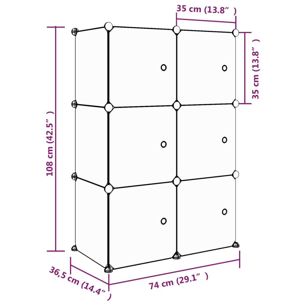 Kinderschrank Modular mit 6 Würfeln Rosa PP