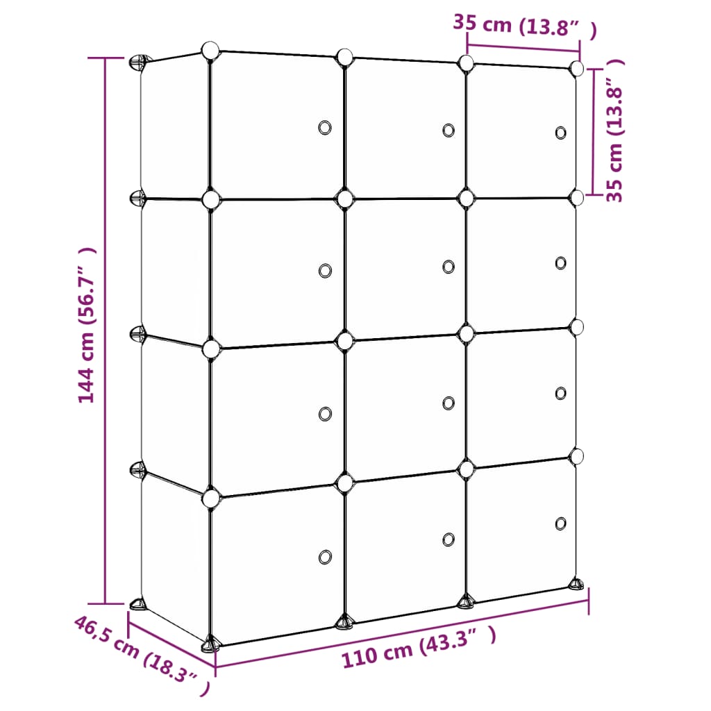 Kinderschrank Modular mit 12 Würfeln Blau PP