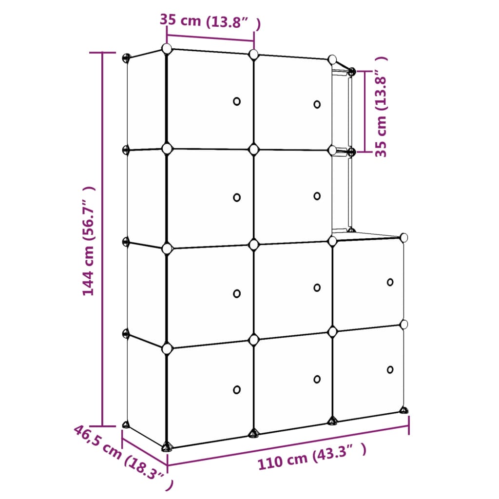 Kinderschrank Modular mit 10 Würfeln Schwarz PP