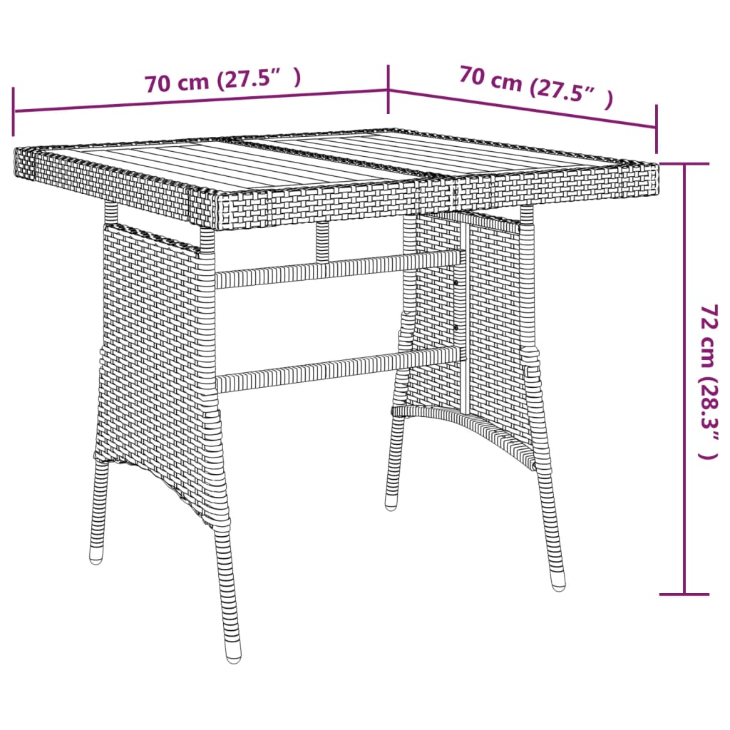 Gartentisch Schwarz 70x70x72 cm Poly Rattan & Massivholz Akazie