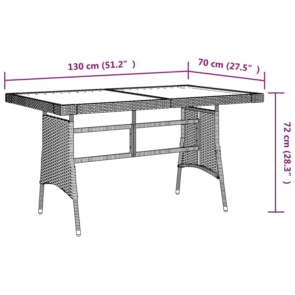 Gartentisch Schwarz 130x70x72cm Poly Rattan & Massivholz Akazie