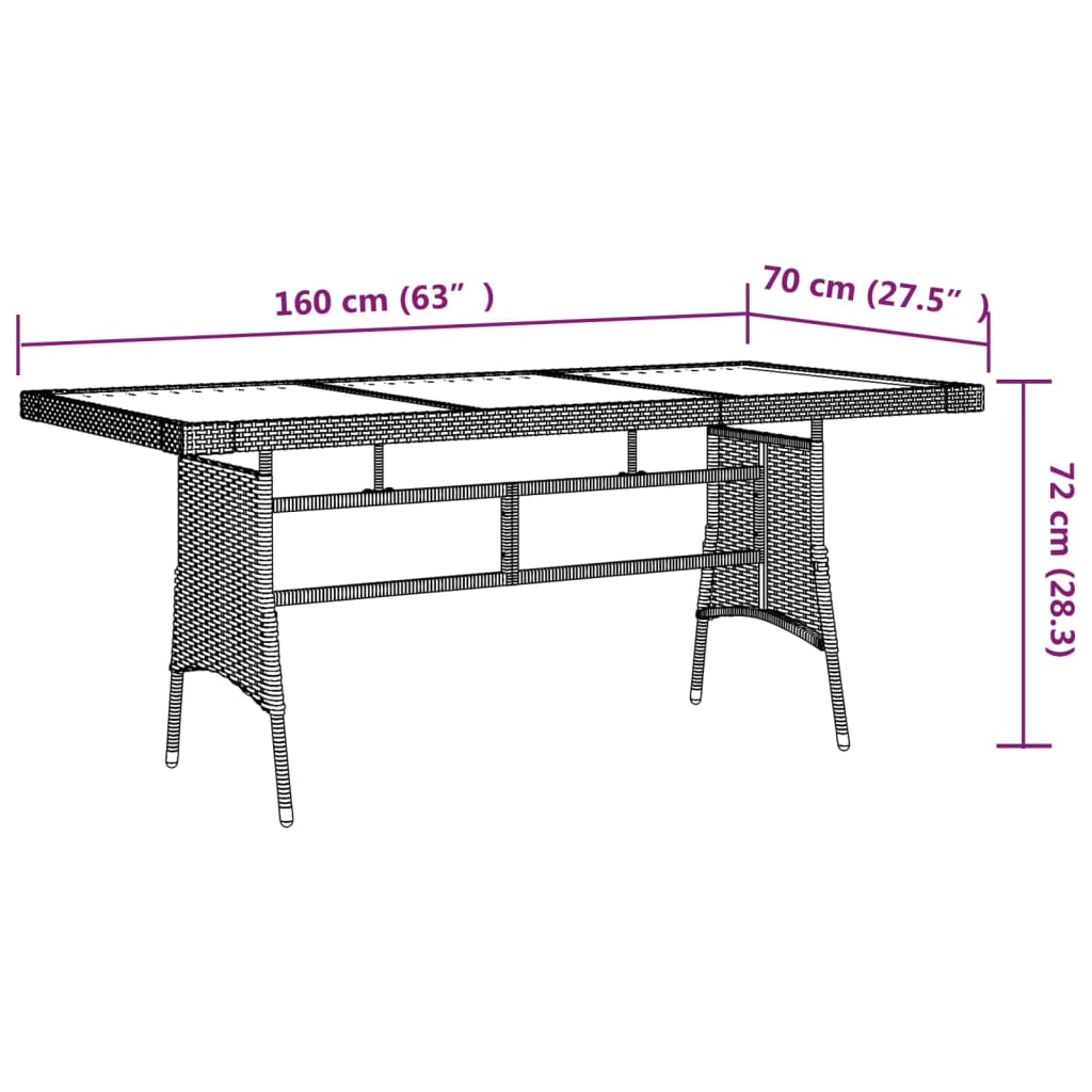 Gartentisch Grau 160x70x72 cm Poly Rattan & Massivholz Akazie