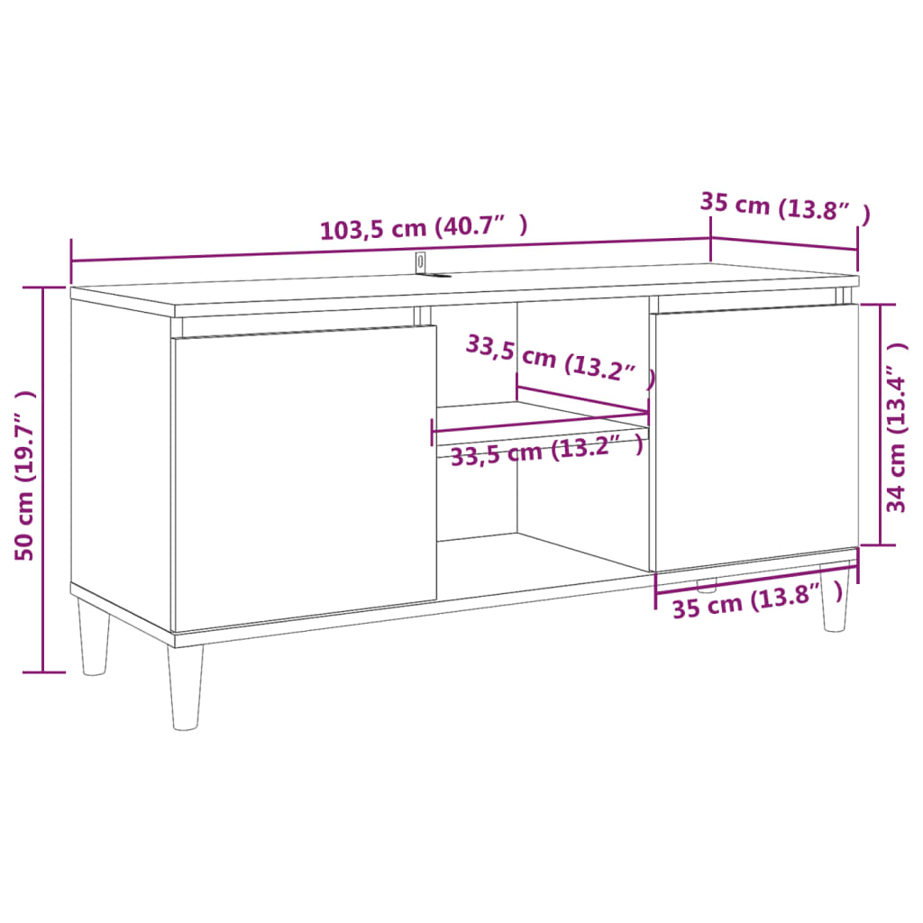 TV-Schrank mit Massivholz-Beinen Räuchereiche 103,5x35x50 cm