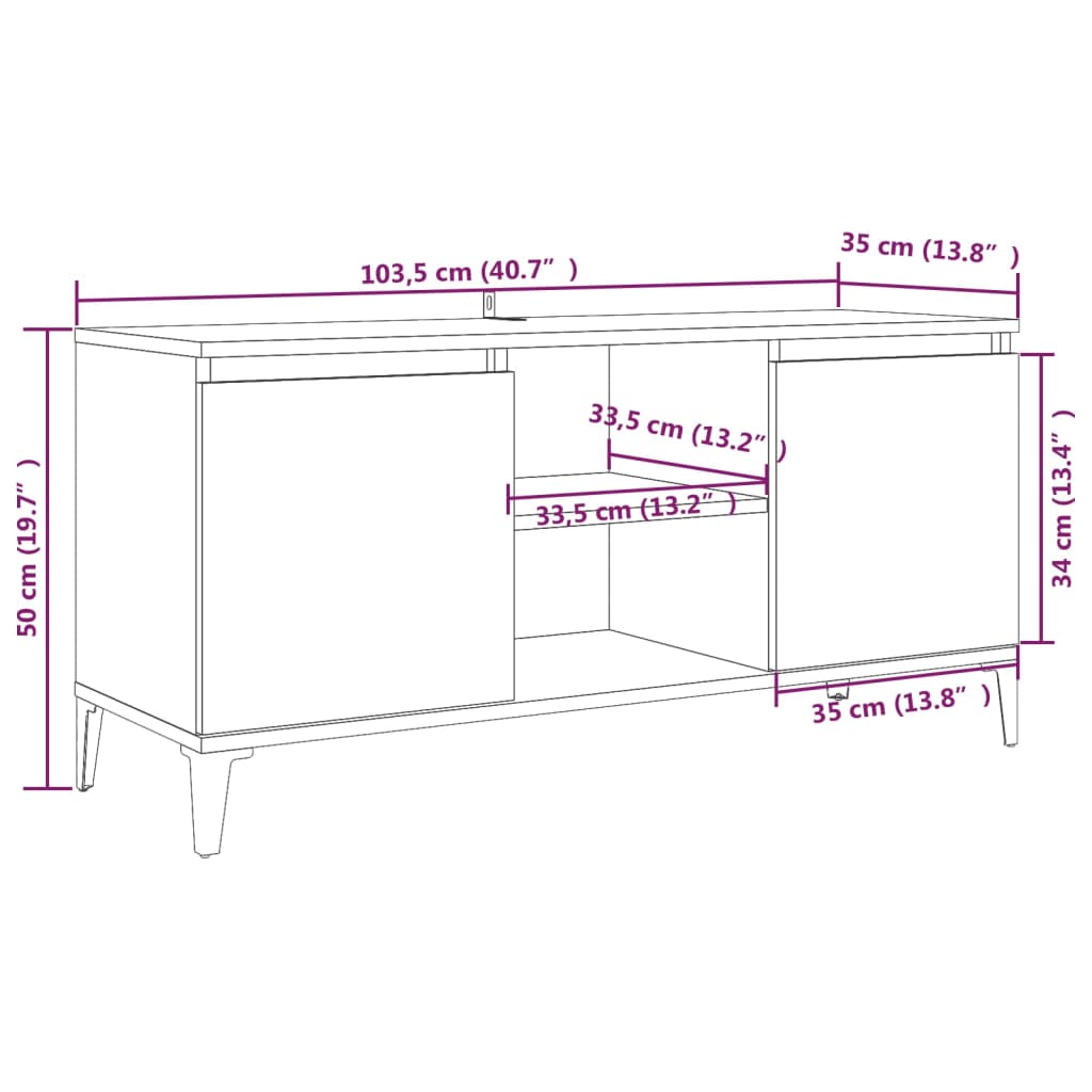 TV-Schrank mit Metallbeinen Braun Eichen-Optik 103,5x35x50 cm