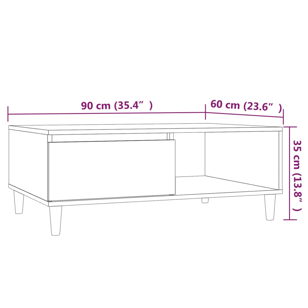 Couchtisch Grau Sonoma 90x60x35 cm Holzwerkstoff