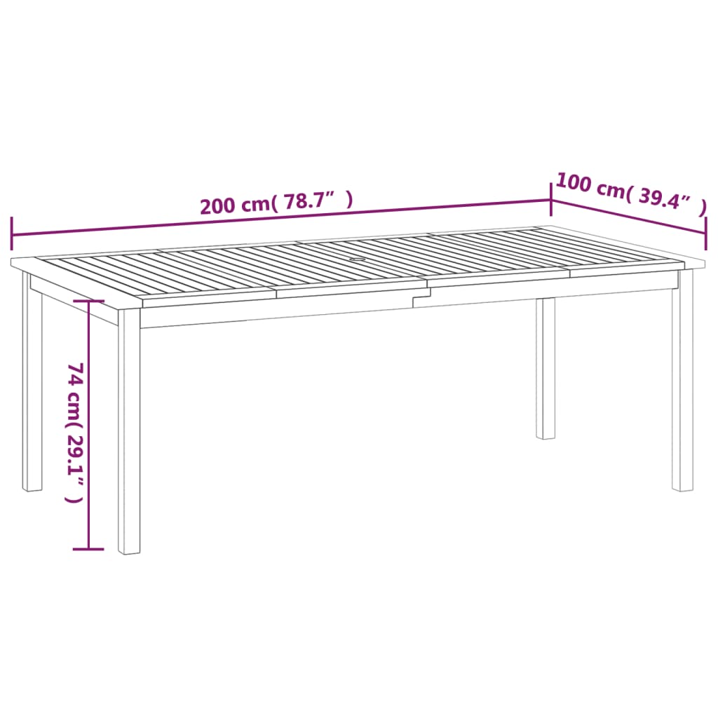 Gartentisch 200x100x74 cm Massivholz Akazie