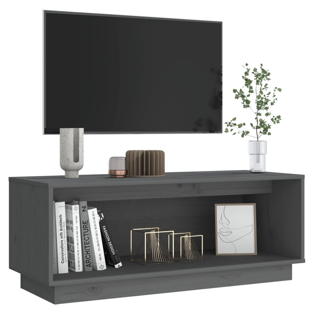 TV-Schrank Grau 90x35x35 cm Massivholz Kiefer