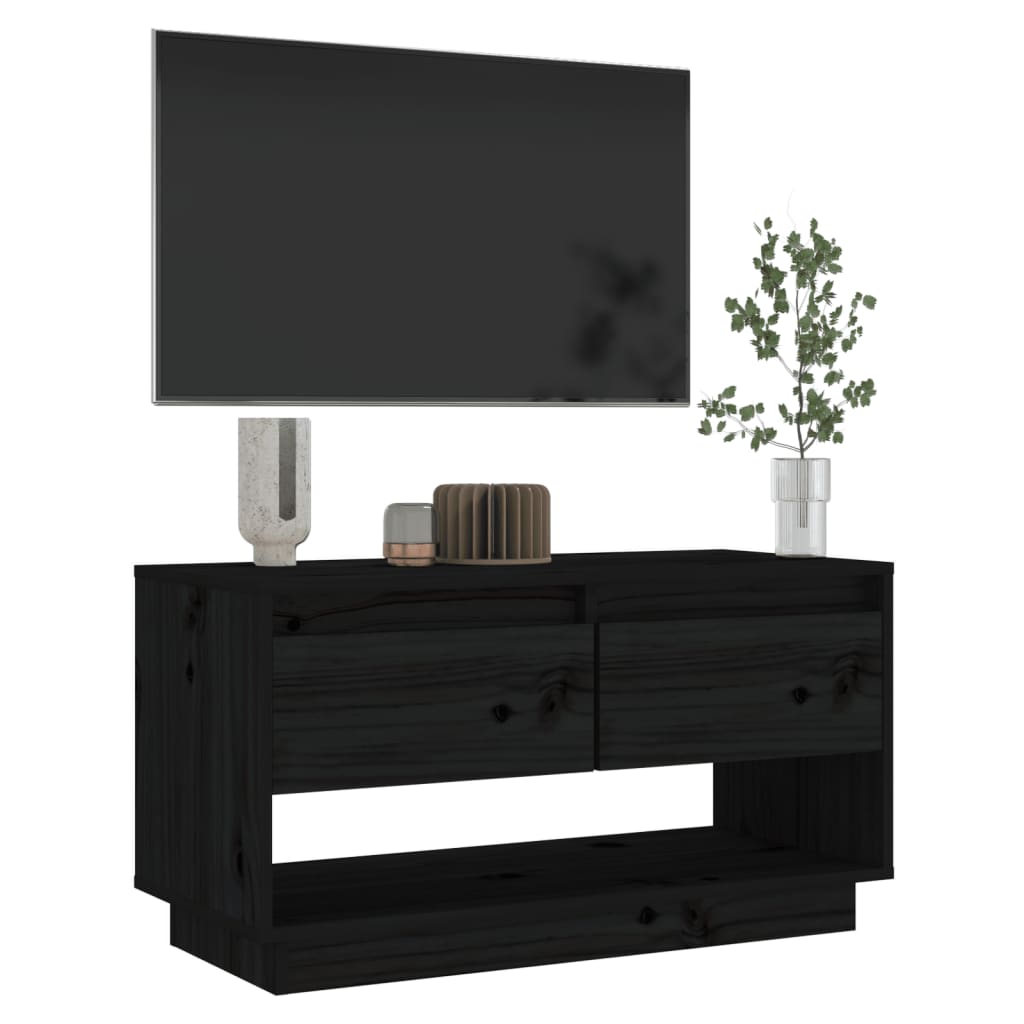 TV-Schrank Schwarz 74x34x40 cm Massivholz Kiefer