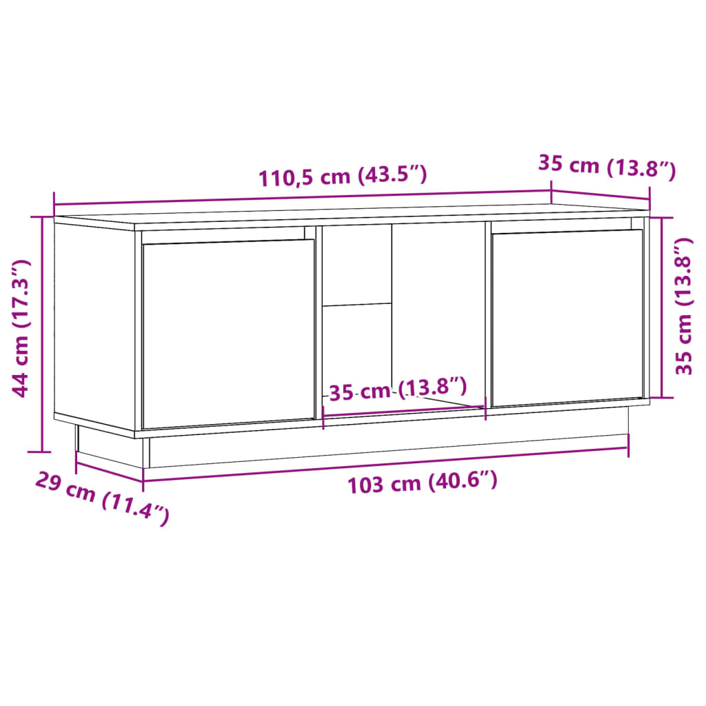 TV-Schrank 110,5x35x44 cm Massivholz Kiefer