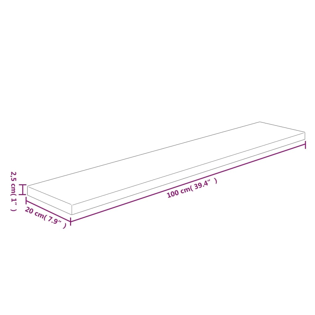 Regalboden 100x20x2,5 cm Unbehandeltes Massivholz Eiche