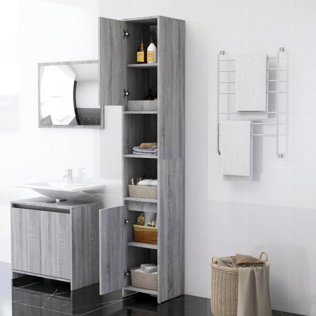 Badezimmerschrank Grau Sonoma 30x30x183,5 cm Holzwerkstoff