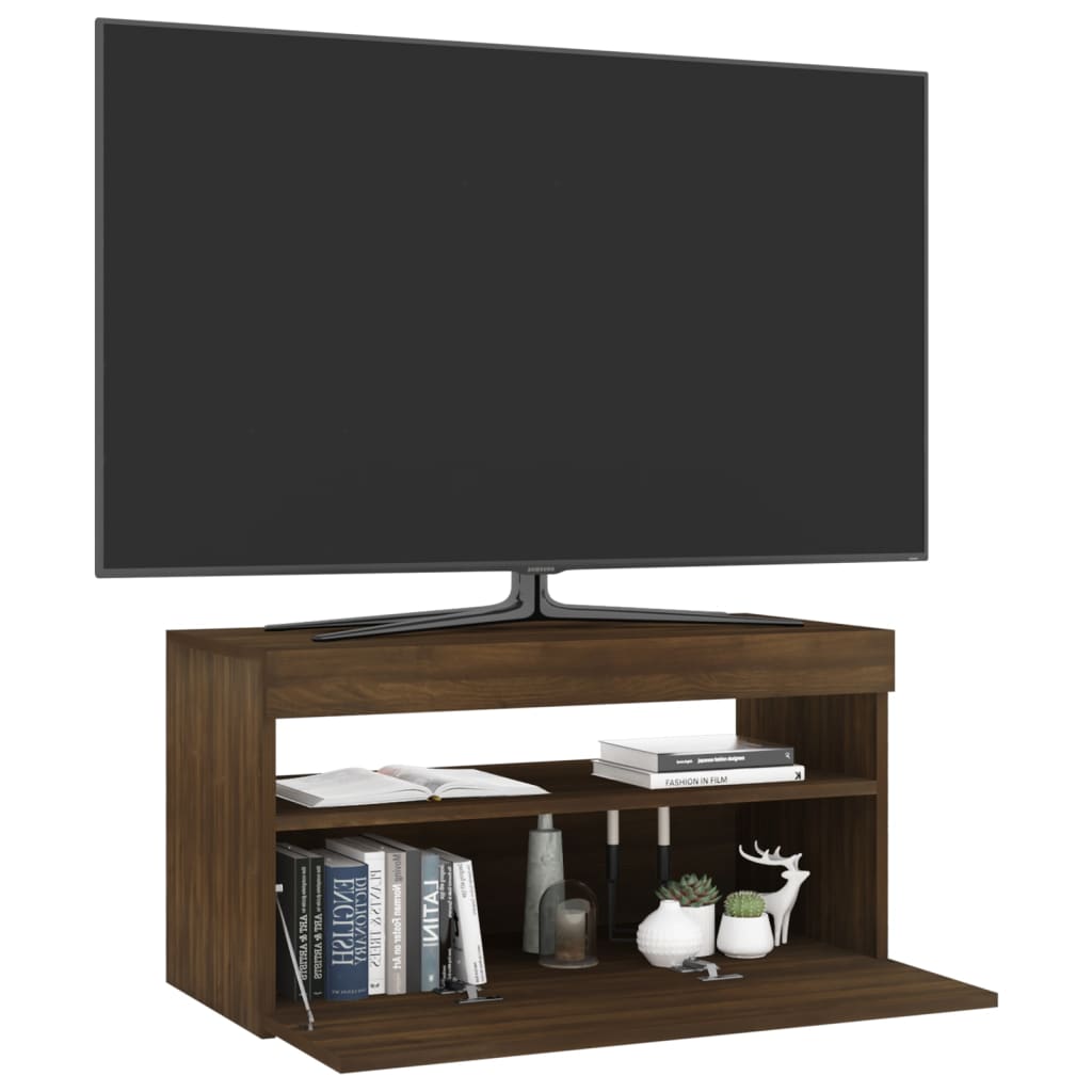 TV-Schrank mit LED-Leuchten Braun Eichen-Optik 75x35x40 cm