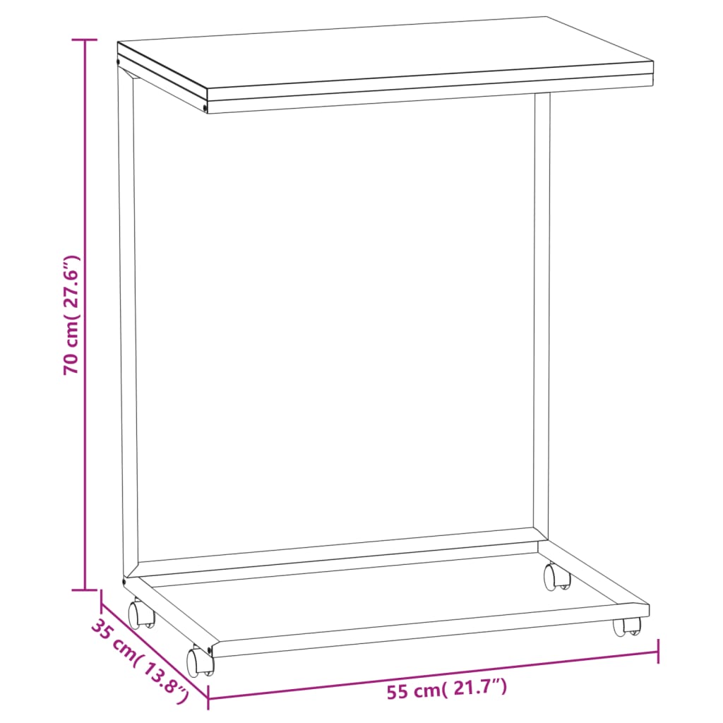 Beistelltisch mit Rollen Schwarz 55x35x70 cm Holzwerkstoff