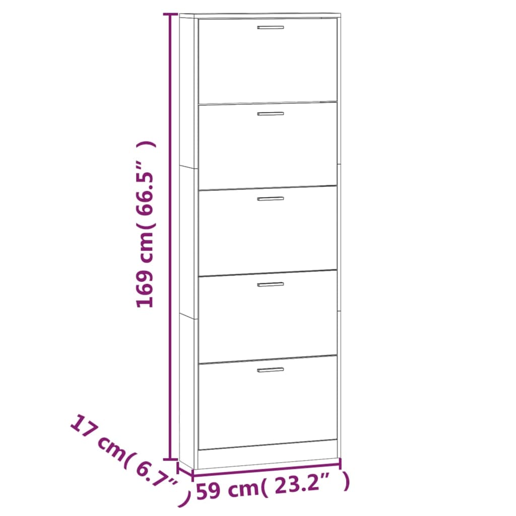 Schuhschrank Hochglanz-Weiß 59x17x169 cm Holzwerkstoff