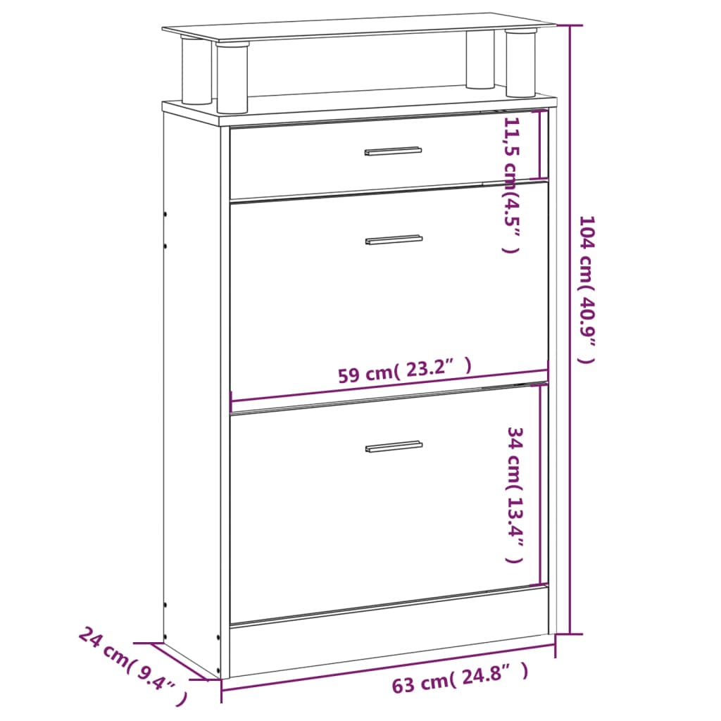 Schuhschrank Grau Sonoma 63x24x104 cm Holzwerkstoff