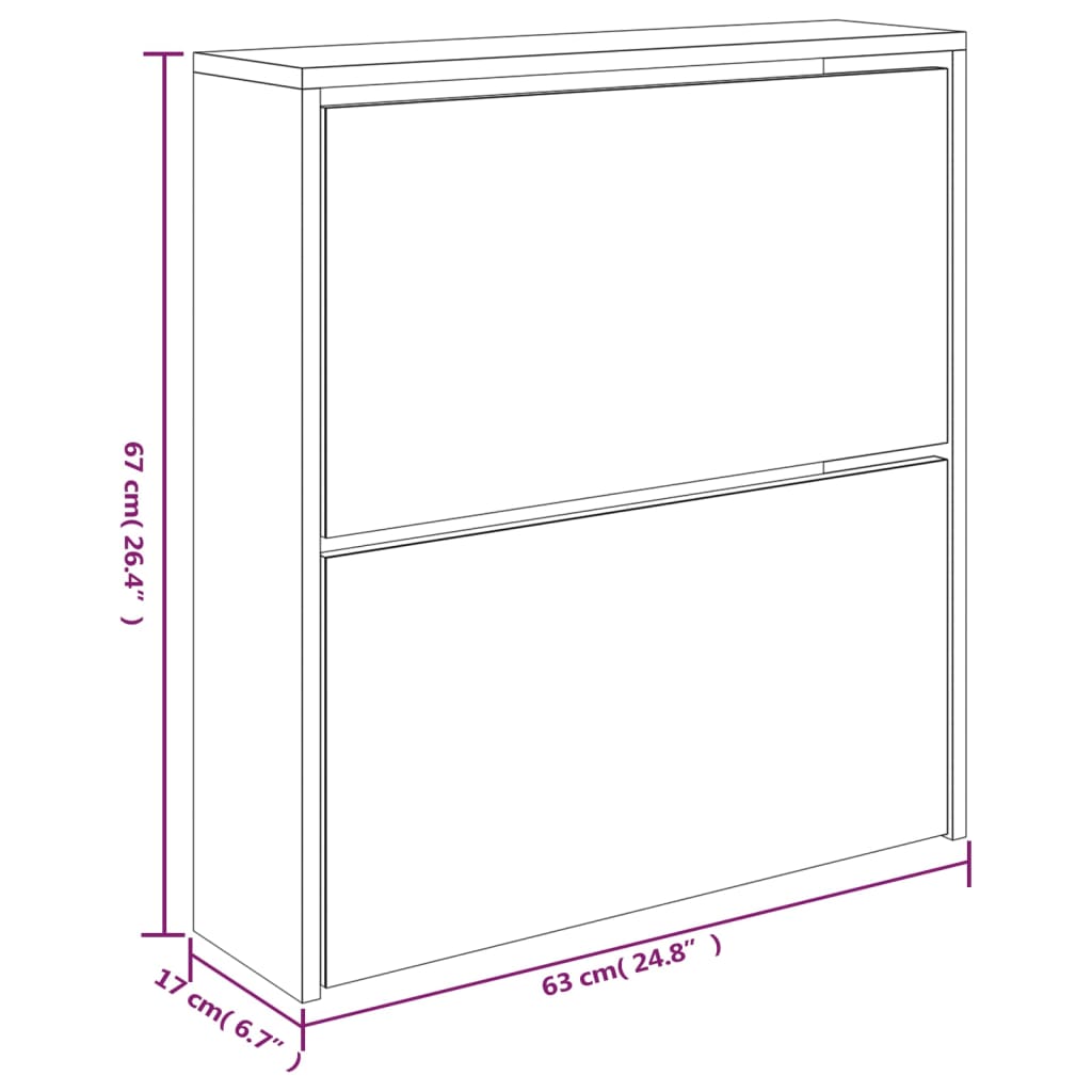 Schuhschrank mit Spiegel 2 Fächer Hochglanz-Weiß 63x17x67 cm