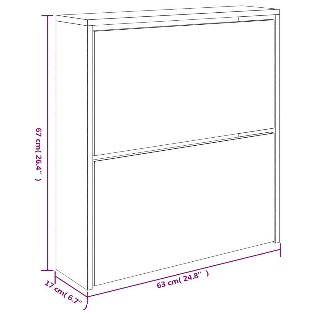 Schuhschrank mit Spiegel 2 Fächer Grau Sonoma 63x17x67 cm