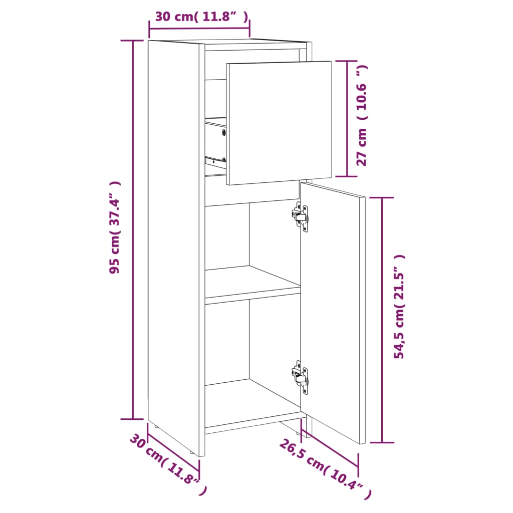 Badezimmerschrank Räuchereiche 30x30x95 cm Holzwerkstoff