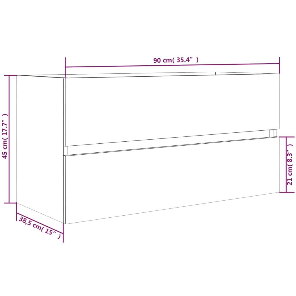 Waschbeckenunterschrank Eichen-Optik 90x38,5x45cm Holzwerkstoff