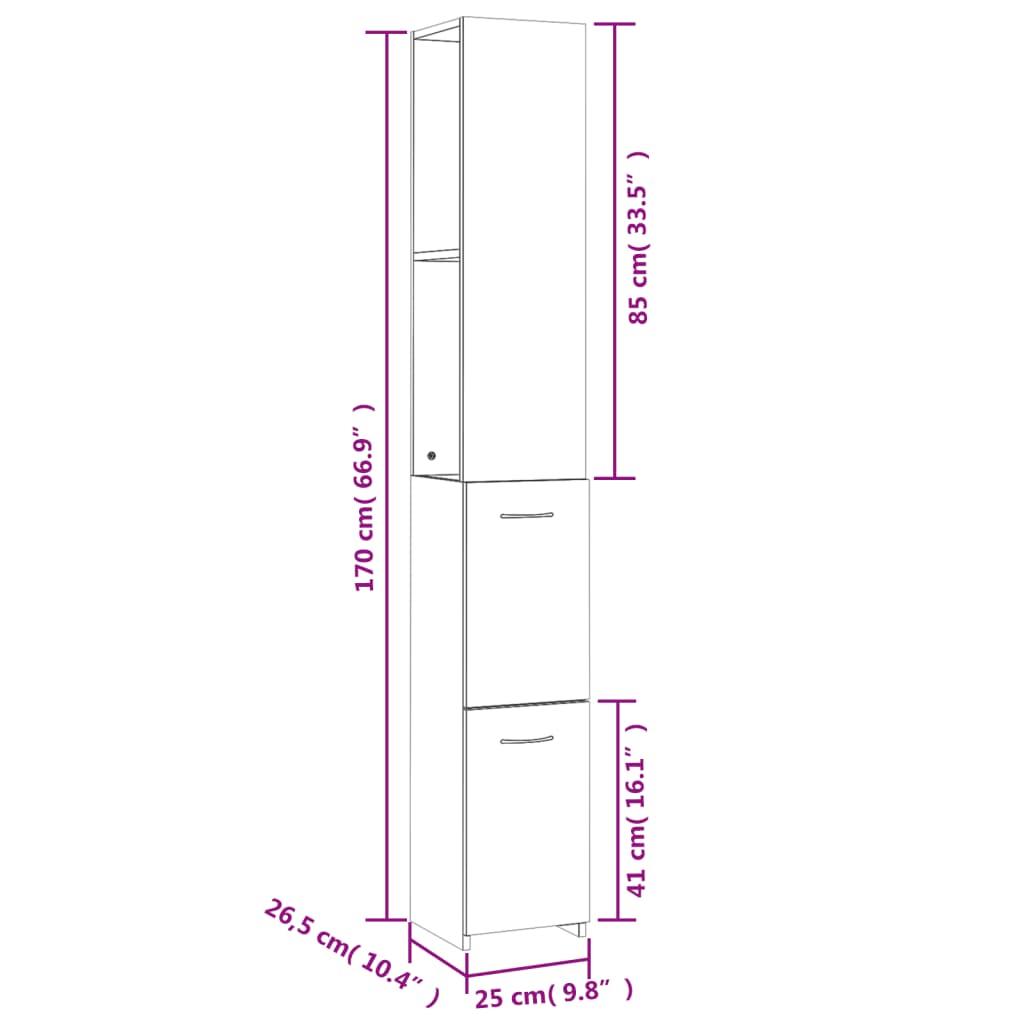 Badschrank Räuchereiche 25x26,5x170 cm Holzwerkstoff