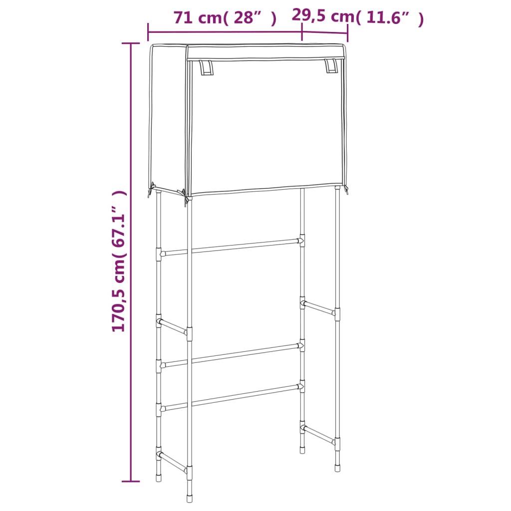 Waschmaschinenregal 2 Ablagen Schwarz 71x29,5x170,5 cm Eisen