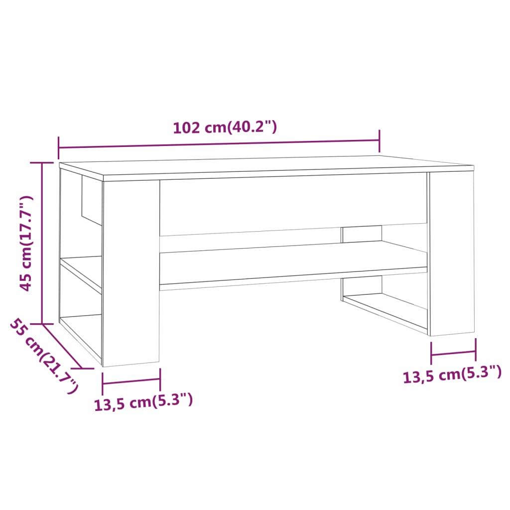 Couchtisch Räuchereiche 102x55x45 cm Holzwerkstoff