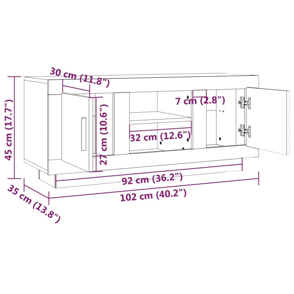 TV-Schrank Braun Eichen-Optik 102x35x45 cm Holzwerkstoff