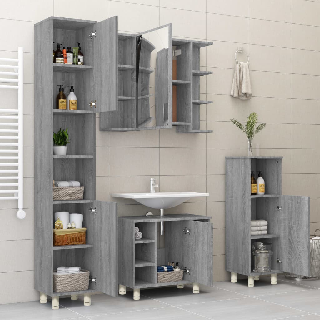 Badschrank Grau Sonoma 30x30x95 cm Holzwerkstoff