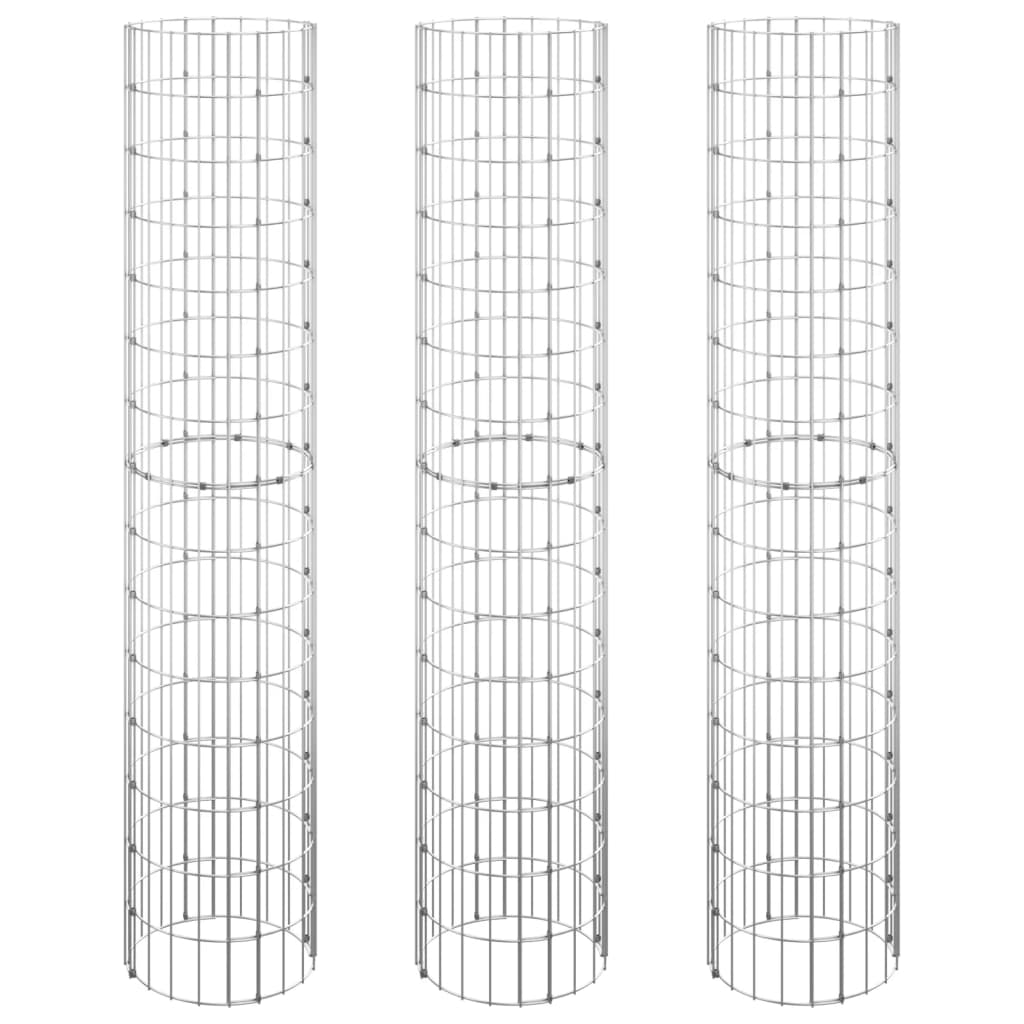 Gabionen-Hochbeete 3 Stk. Rund Verzinkter Stahl Ø30x150 cm