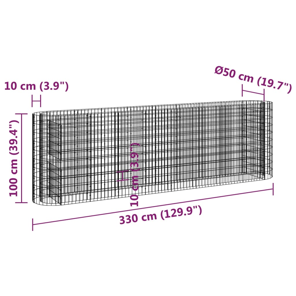 Gabionen-Hochbeet Verzinktes Eisen 330x50x100 cm