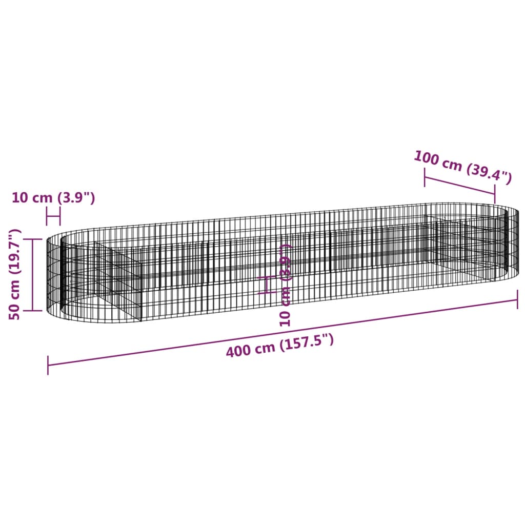 Gabionen-Hochbeet Verzinktes Eisen 400x100x50 cm