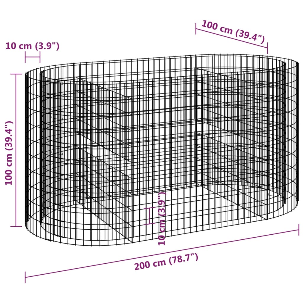 Gabionen-Hochbeet Verzinktes Eisen 200x100x100 cm