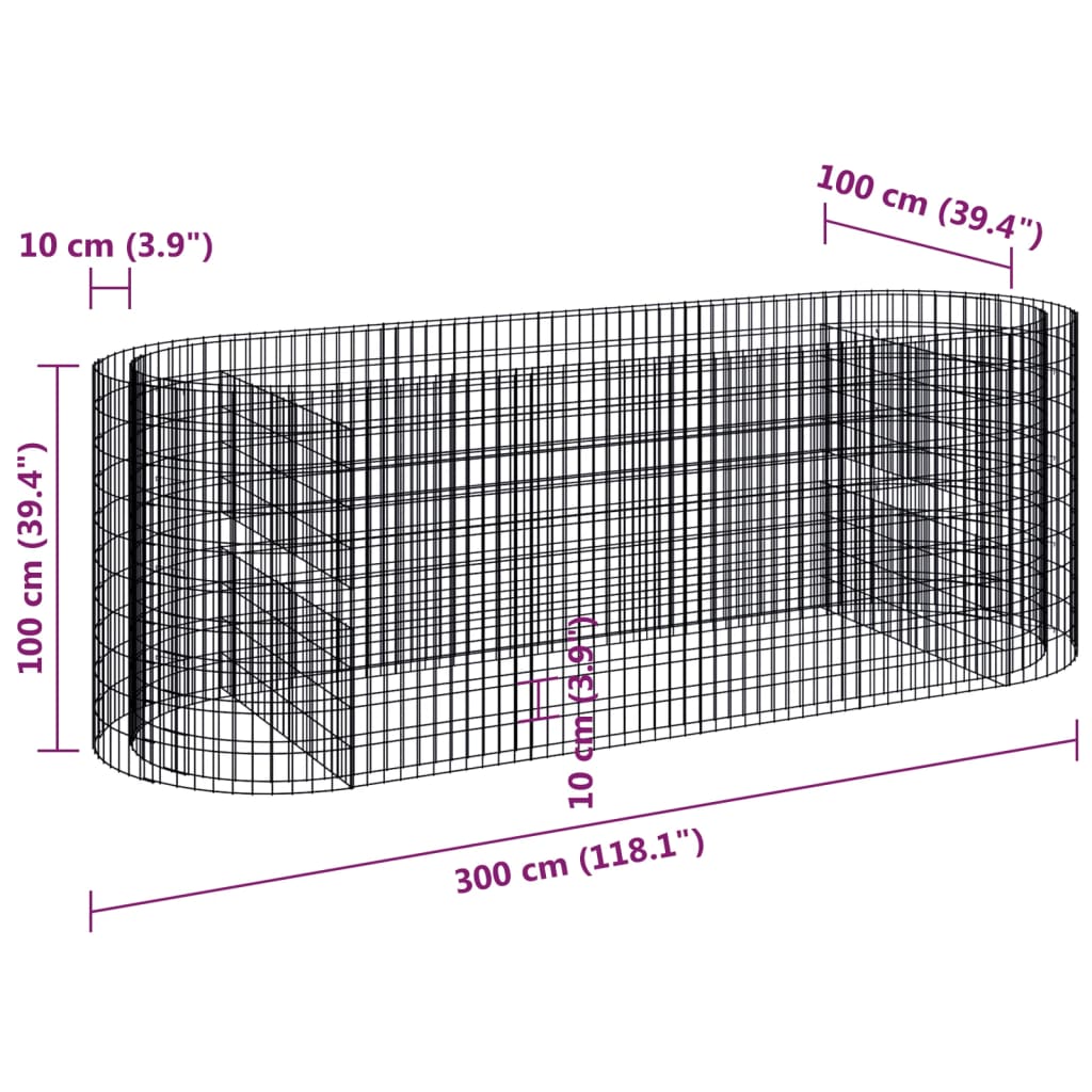 Gabionen-Hochbeet Verzinktes Eisen 300x100x100 cm