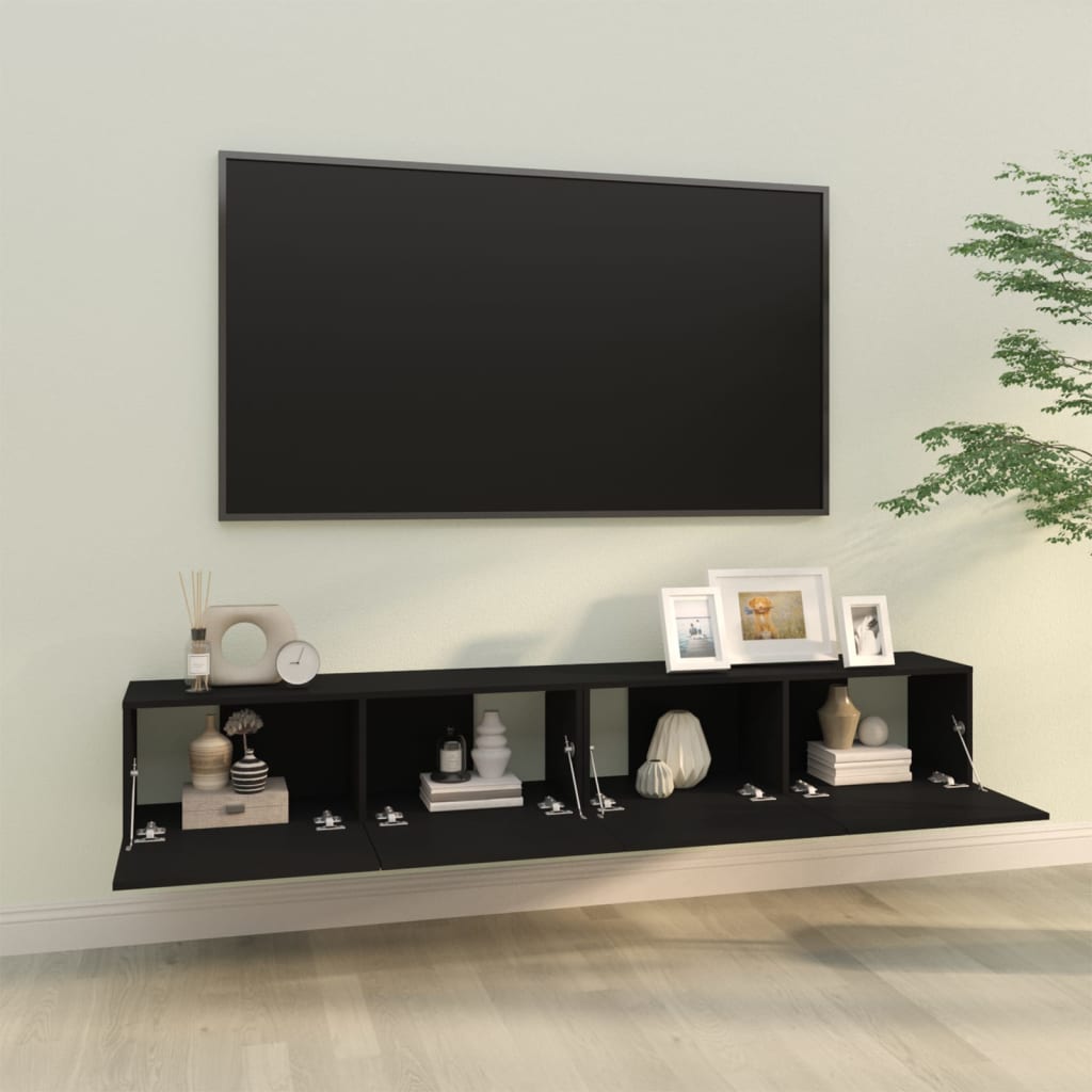 TV-Wandschränke 2 Stk. Schwarz 100x30x30 cm Holzwerkstoff