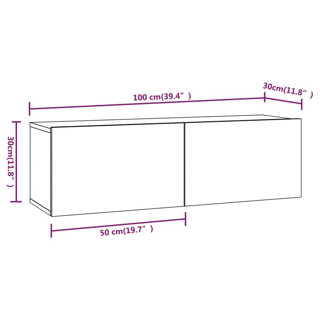 TV-Wandschränke 2 Stk. Schwarz 100x30x30 cm Holzwerkstoff