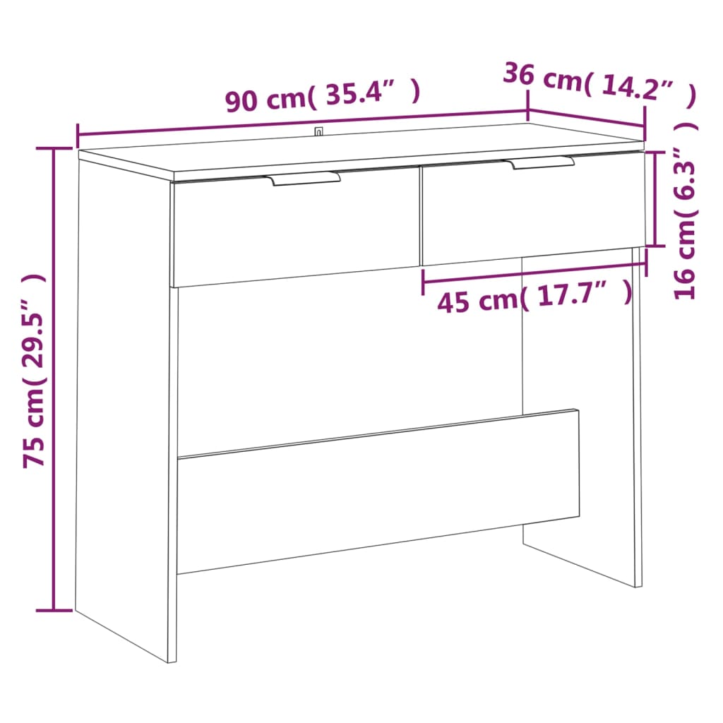 Konsolentisch Sonoma-Eiche 90x36x75 cm Holzwerkstoff