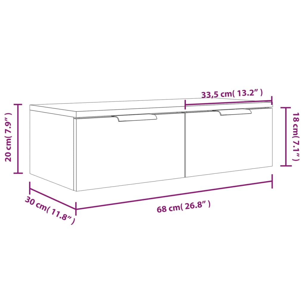 Wandschrank Schwarz 68x30x20 cm Holzwerkstoff