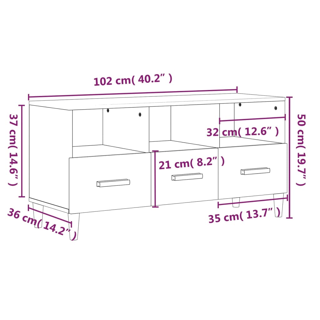 TV-Schrank Hochglanz-Weiß 102x36x50 cm Holzwerkstoff