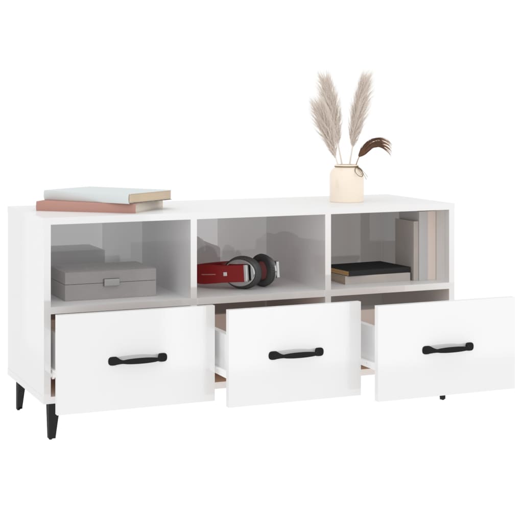 TV-Schrank Hochglanz-Weiß 102x35x50 cm Holzwerkstoff