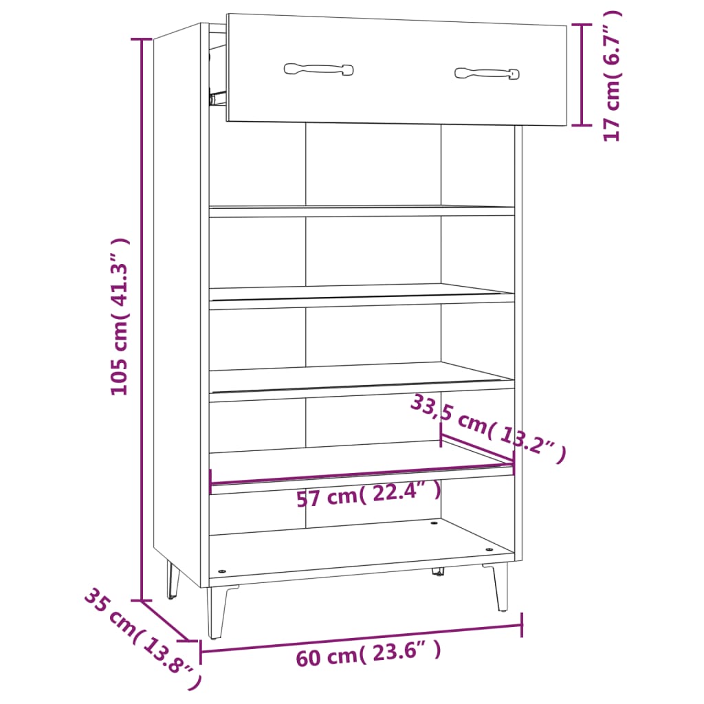 Schuhschrank Weiß 60x35x105 cm Holzwerkstoff