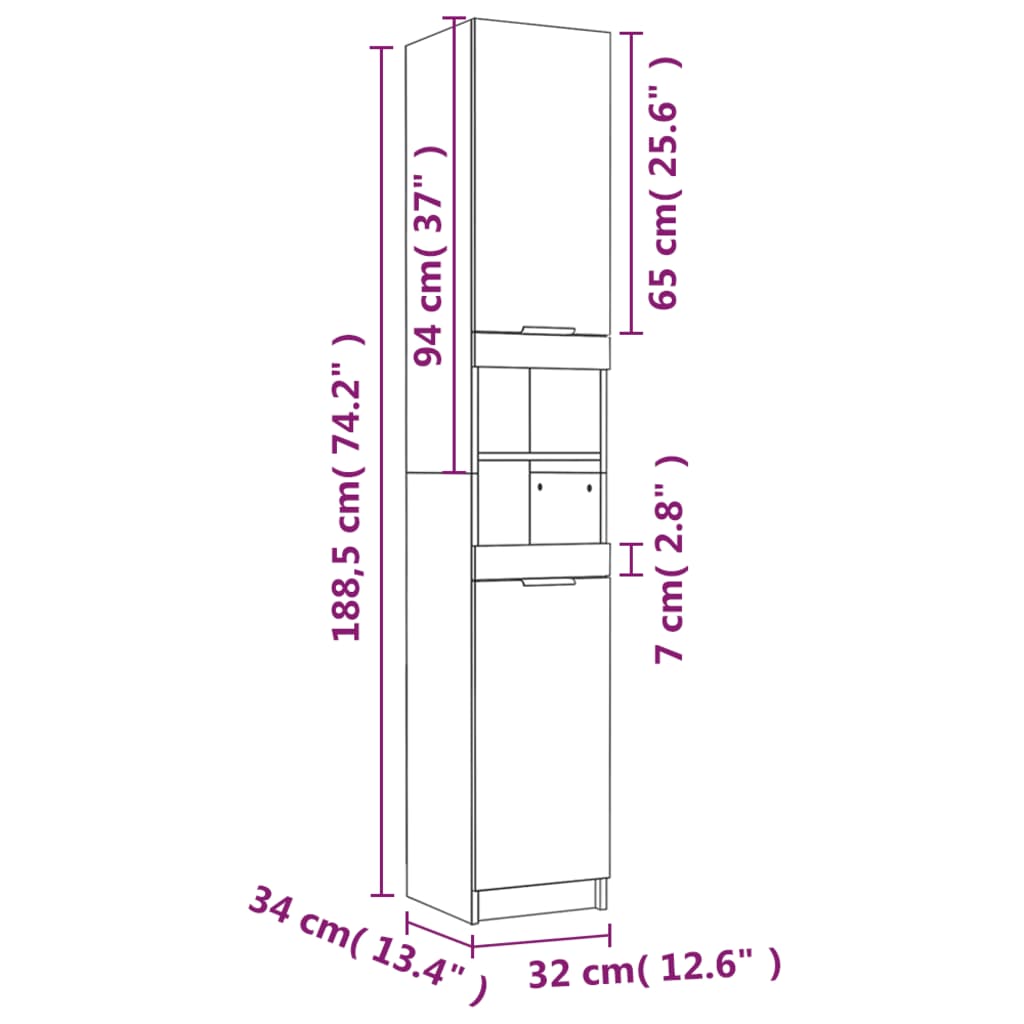 Badschrank Räuchereiche 32x34x188,5 cm Holzwerkstoff