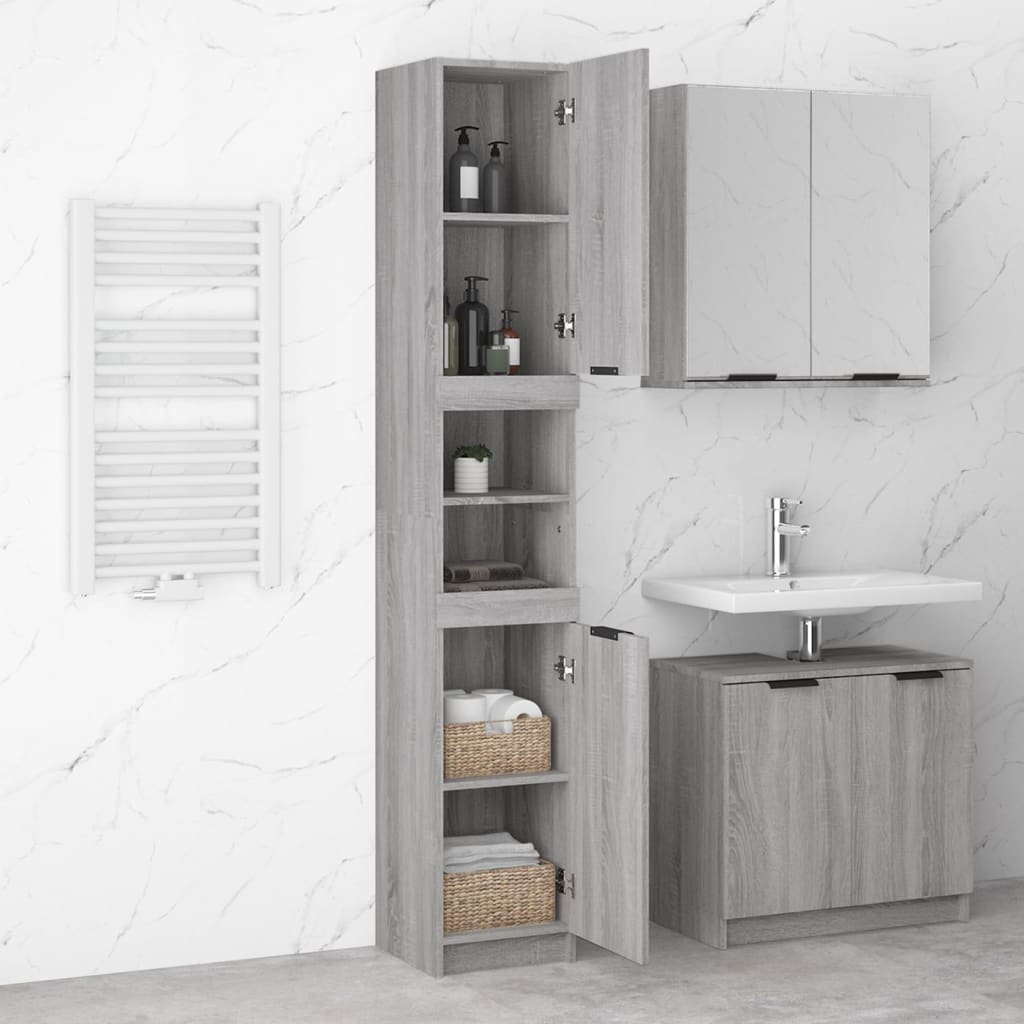 Badschrank Grau Sonoma 32x34x188,5 cm Holzwerkstoff